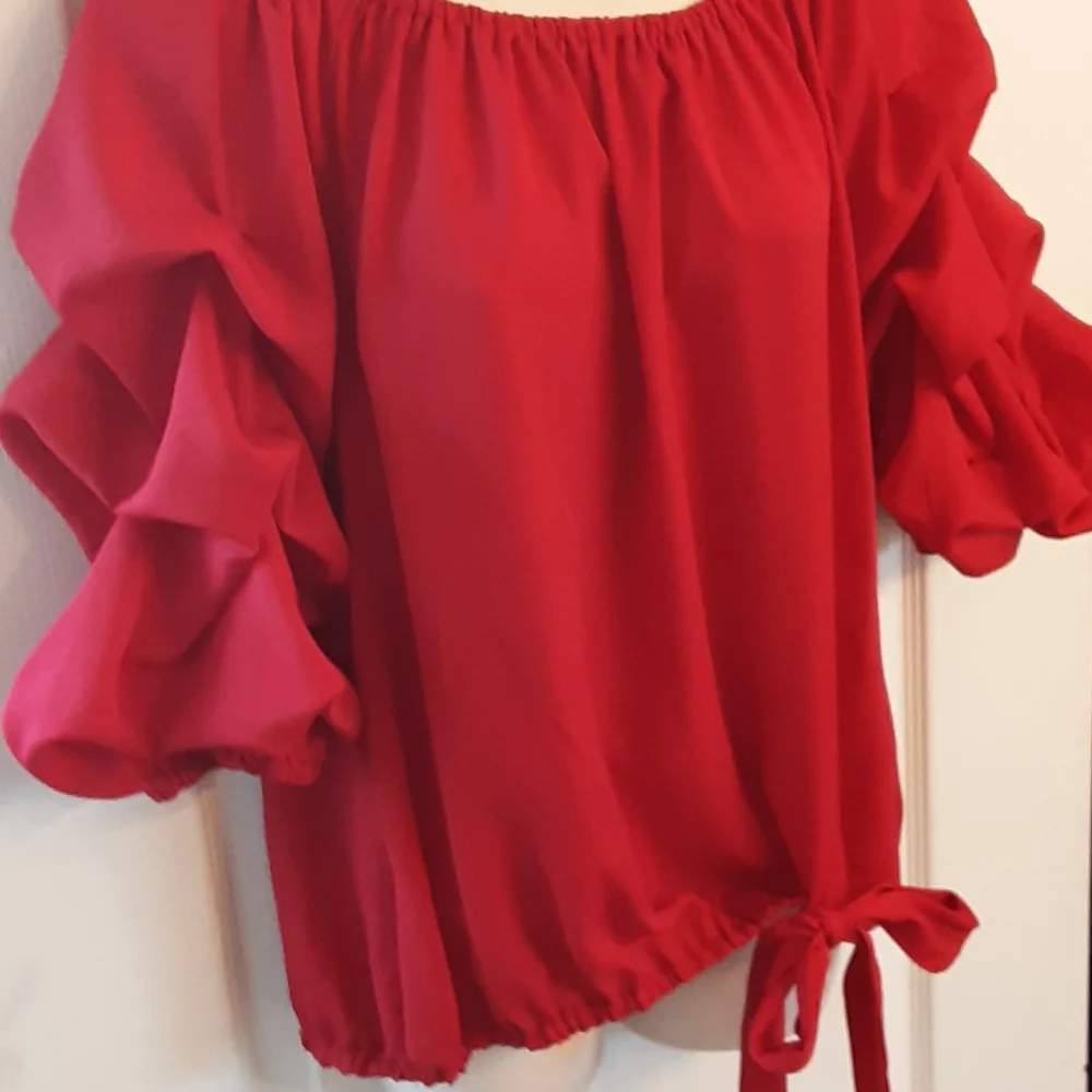 MSK Red Ruffle Sleeve Top - Picture 8 of 12